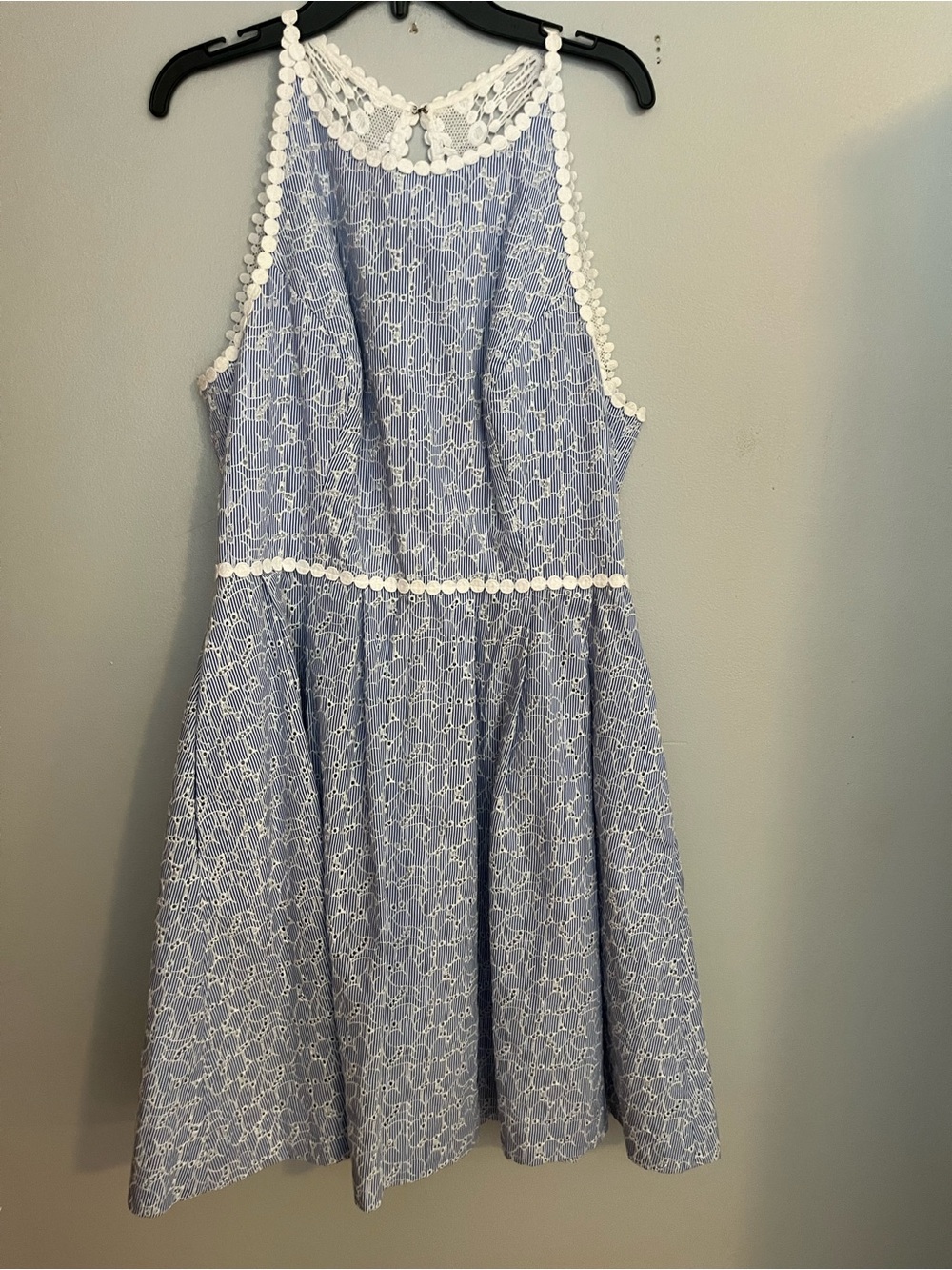 Lilly Pulitzer Light Blue Lace‎ Fit-and-Flare Dress with White Trim